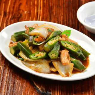 蔥油秋葵松板肉